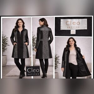 cleo Black Trench Coat with Gray Tweed Panels